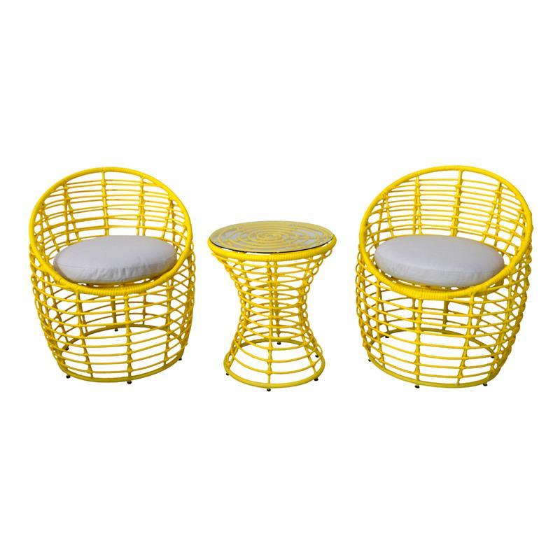 Outdoor PE Round and Flat Rattan Bistro Set Garden 3pc Wicker Patio Tea Table Chair Set