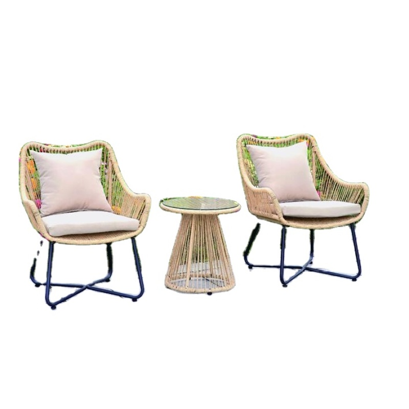 Yoho Iron Metal Garden Courtyard Patio 3 pieces Bistro Set Rope  style outdoor Garden Furniture bistro set