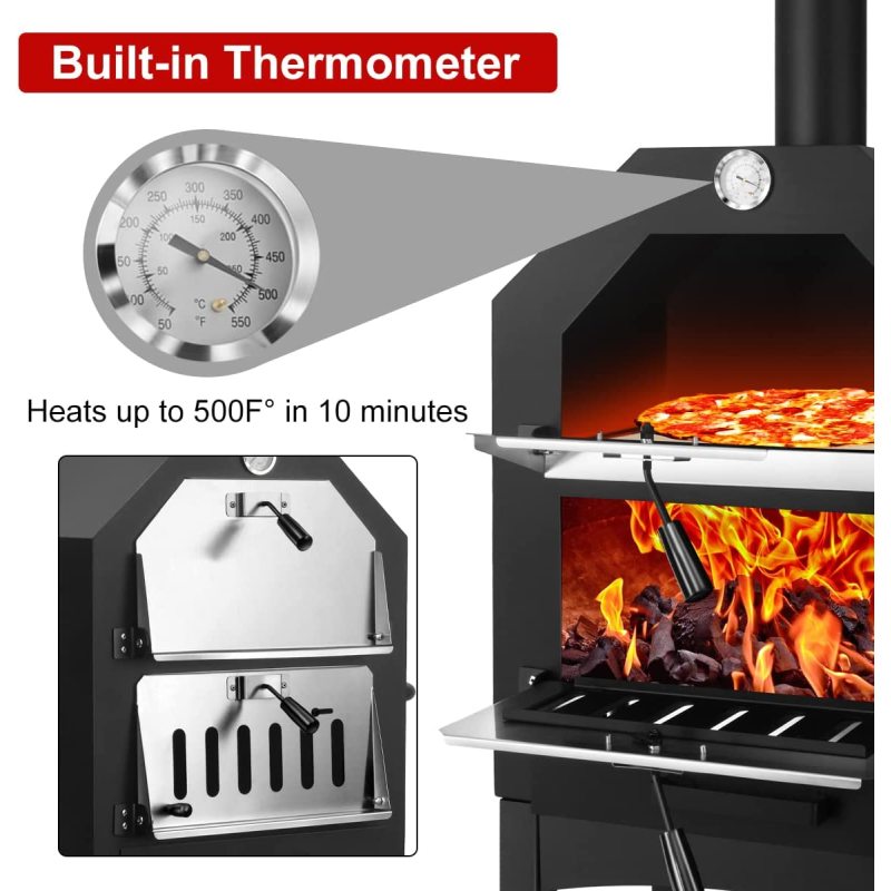 YOHO High Quality Charcoal Burning Pizza oven Big Round Table Top Stovetop Movable Multi-functional Wood Fired Pizza Oven