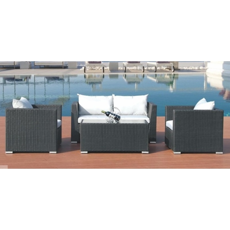Outdoor All weather faux rattan sofa set Luxury Modern wricker rattan chair Patio benches with table