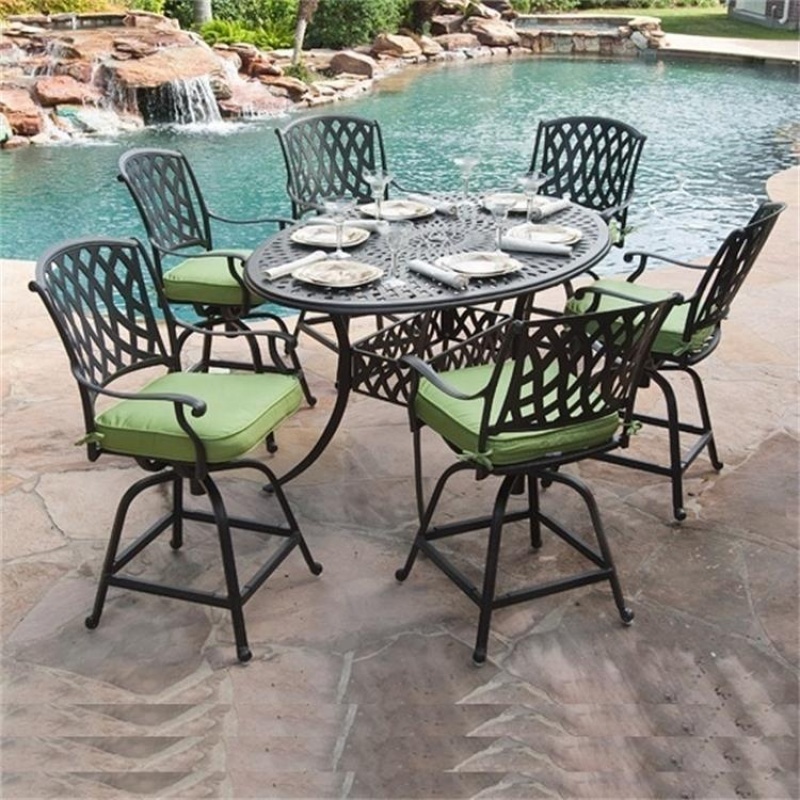 Yacht holiday luxury outdoor metal furniture all cast aluminum table and swivel chairs leisure bistro set