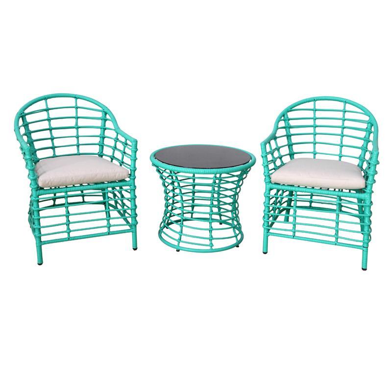 Outdoor PE Round and Flat Rattan Bistro Set Garden 3pc Wicker Patio Tea Table Chair Set