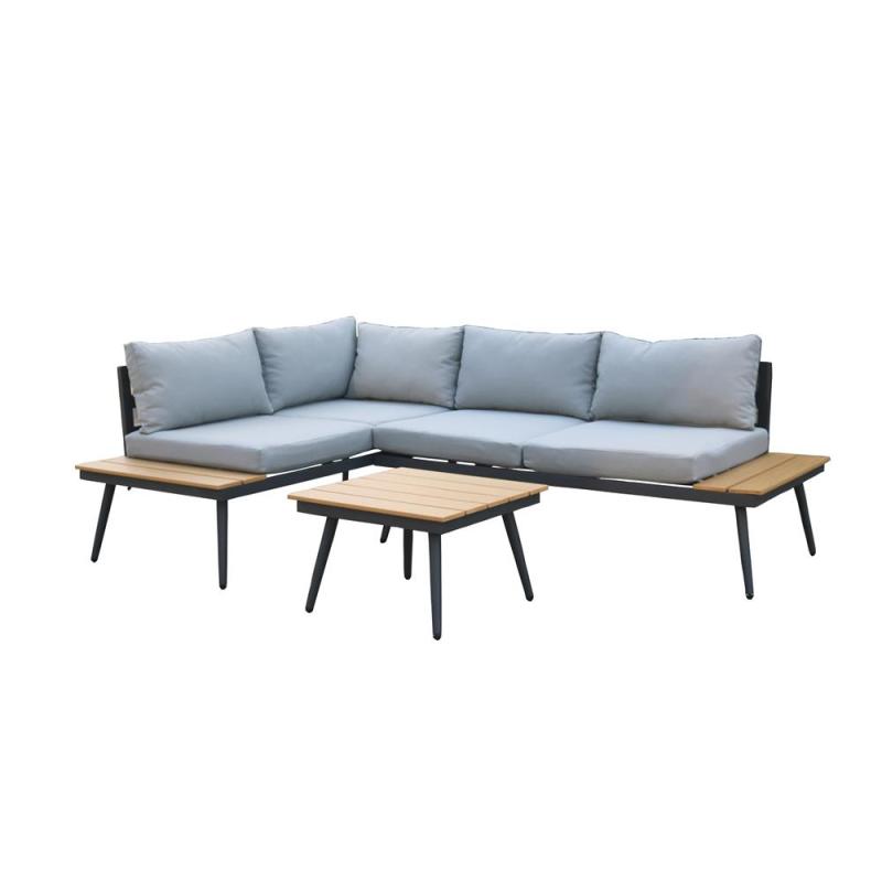 New design Outdoor furniture with Aluminium Frame wood on sofa and table top KD SET