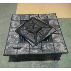 Square Fire Pit with BBQ Grill Cooler and Tile Table Top Charcoal Outdoor Garden 4 in 1 81cm by 81cm