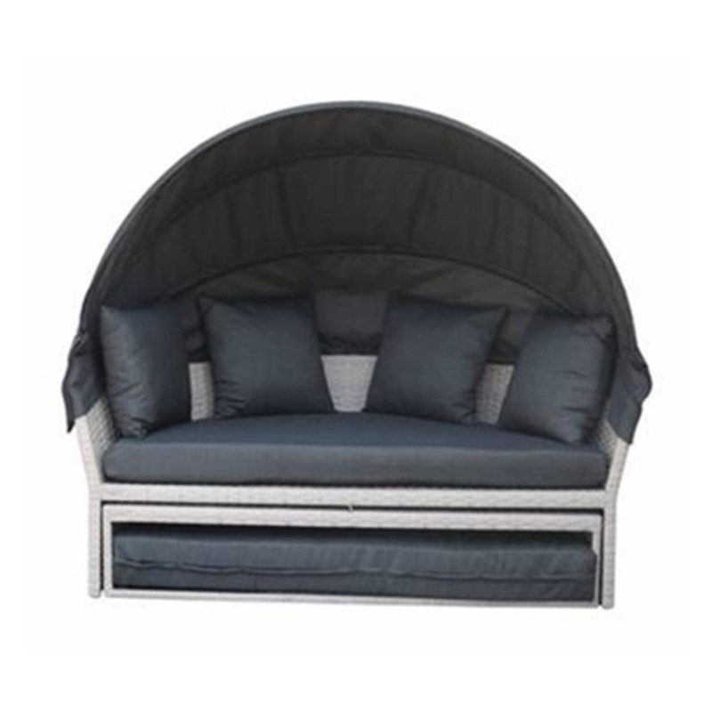 Outdoor Lawn Backyard Poolside Garden Round Aluminum Rattan Daybed Sofa Lounger Set Bed Patio SunBed with cushion