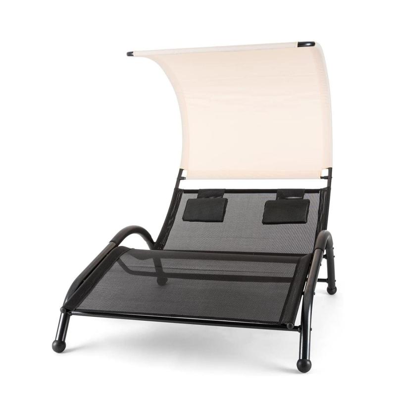 Outdoor Garden Furniture Patio Rocking Chair Double Sunbed Sun lounger with Canopy Leisure Chair