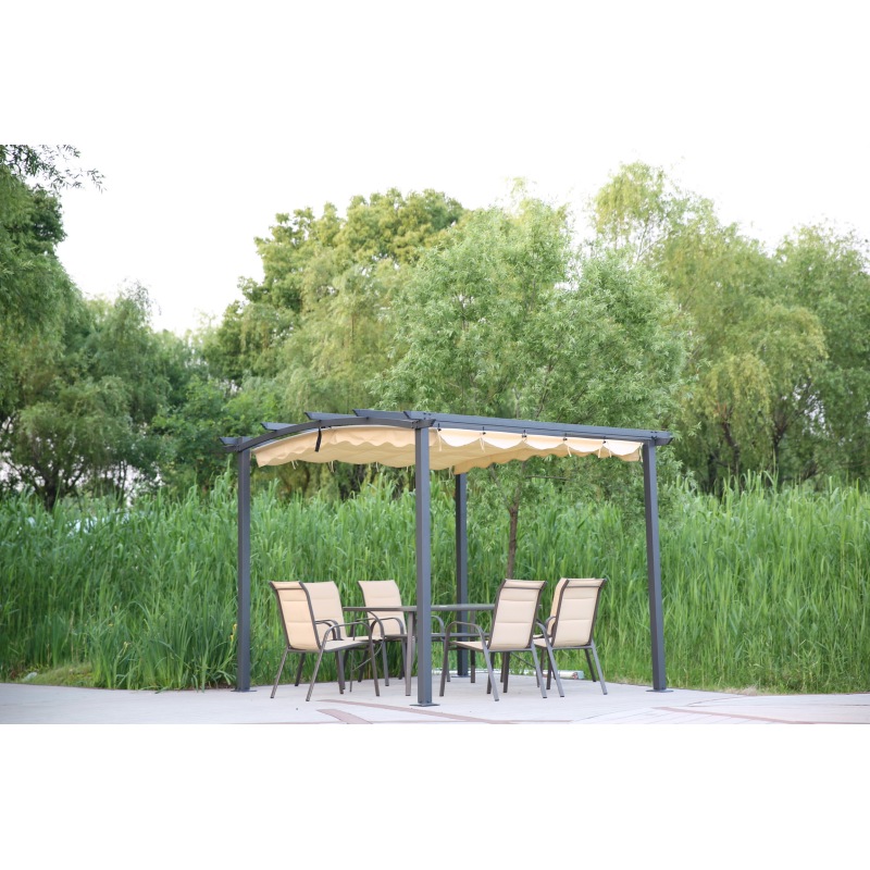 YOHO 13' x 10' 10' x 10'  arches arbours pergolas Europe Metal Outdoor Garden Gazebo with Canopy with Screened Curtain Black/Bro