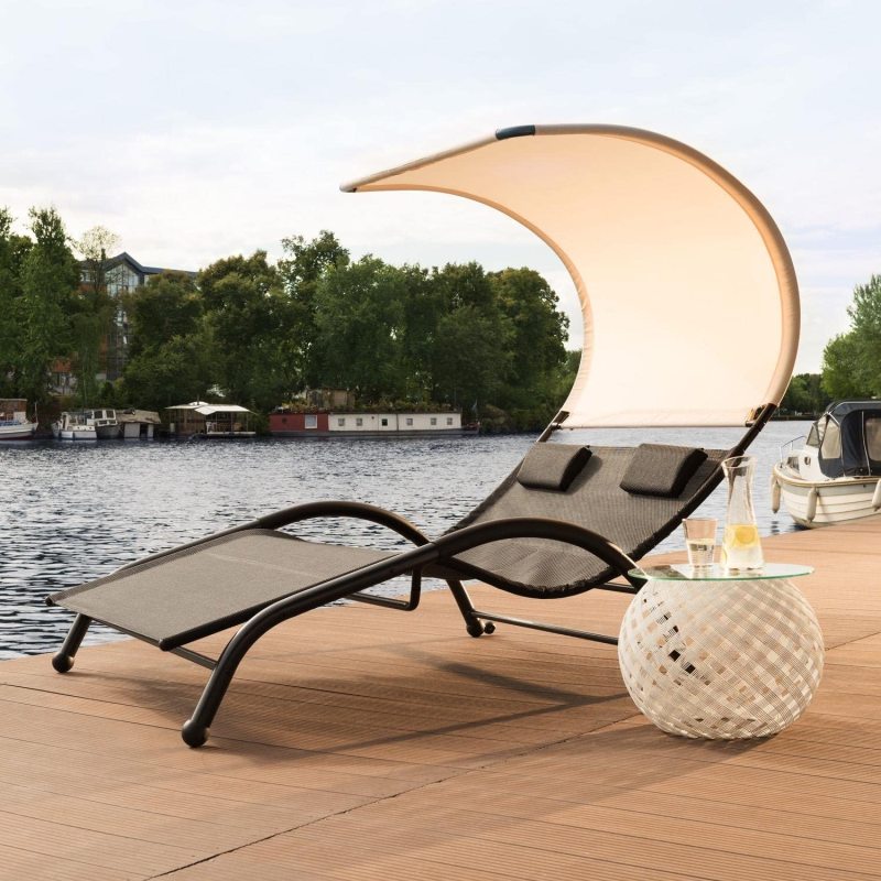 Outdoor Garden Furniture Patio Rocking Chair Double Sunbed Sun lounger with Canopy Leisure Chair
