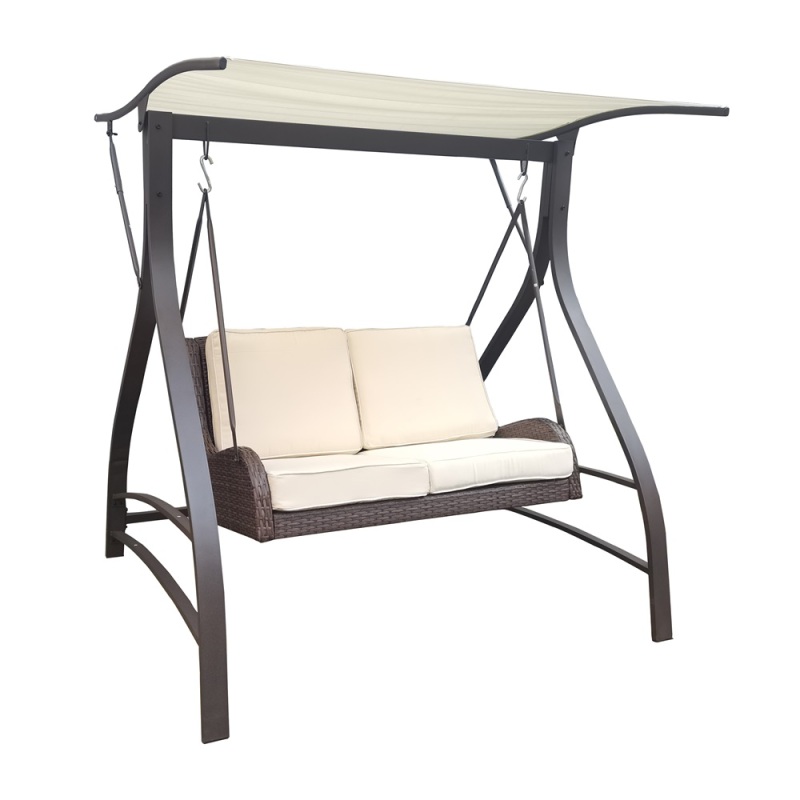 Outdoor Furniture Rattan Steel Two Persons Swing Chair With Cushion Patio Swing