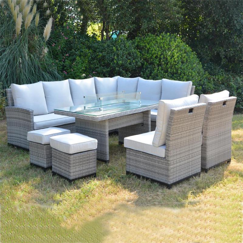 Yoho In Stock L shape PE wicker rattan garden sofa sets KD 8 Seater Steel sectional garden sofa sets