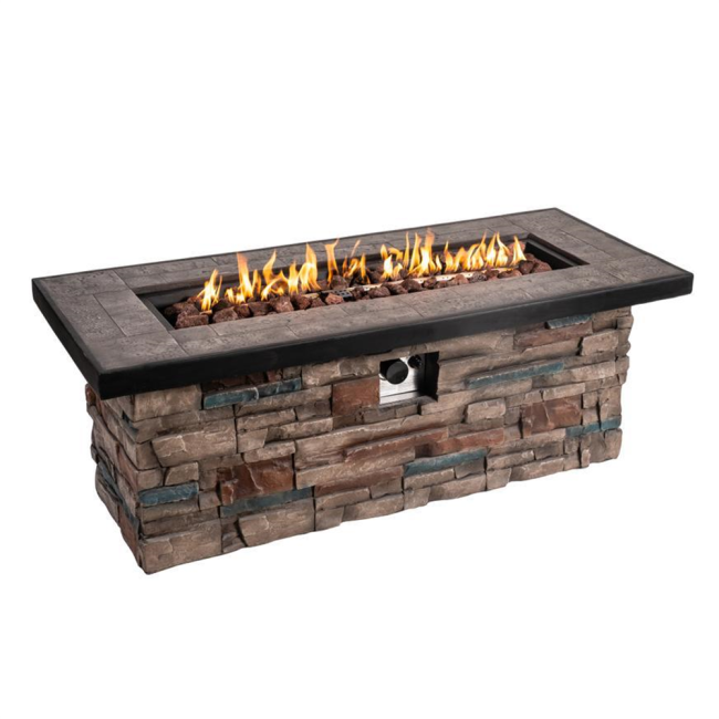 Rectangle Magnesium Oxide Gas Fire Pit Stone treatment outdoor gas fireplace