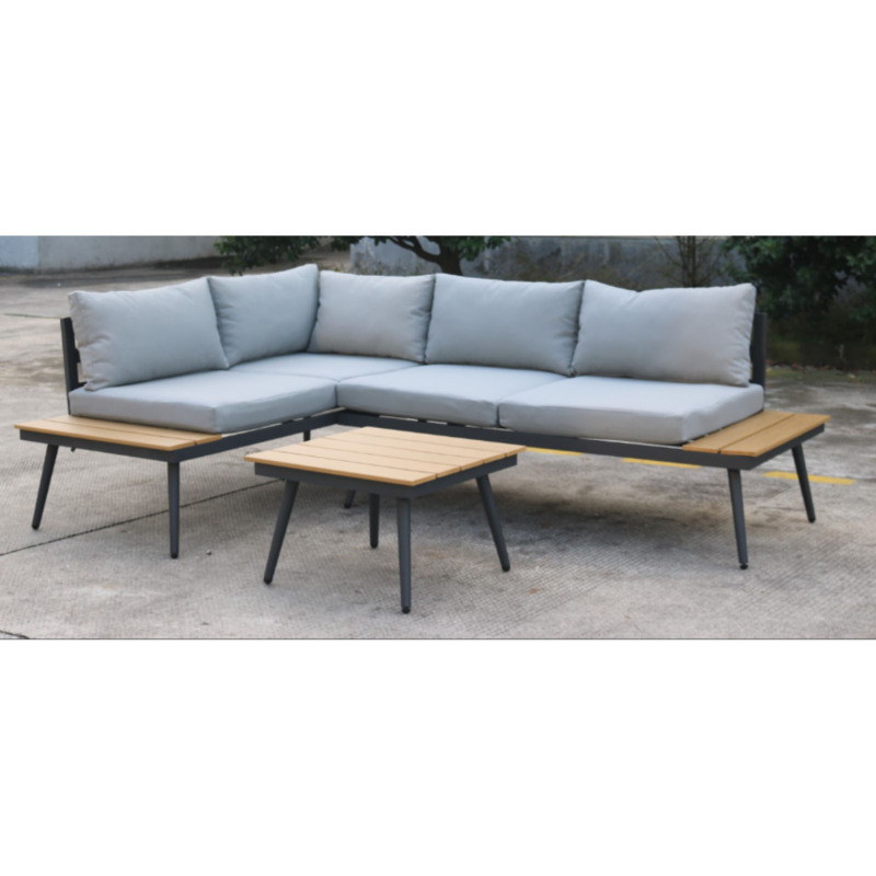 New design Outdoor furniture with Aluminium Frame wood on sofa and table top KD SET