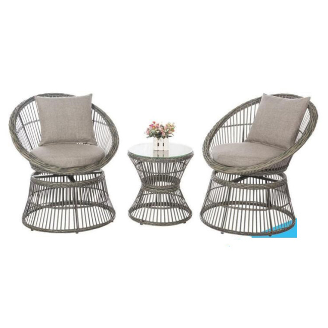 YOHO Outdoor Garden Balcony Patio French Wicker 3-piece Sofa Set Bristo Rattan Egg chair with table set  with Coaster