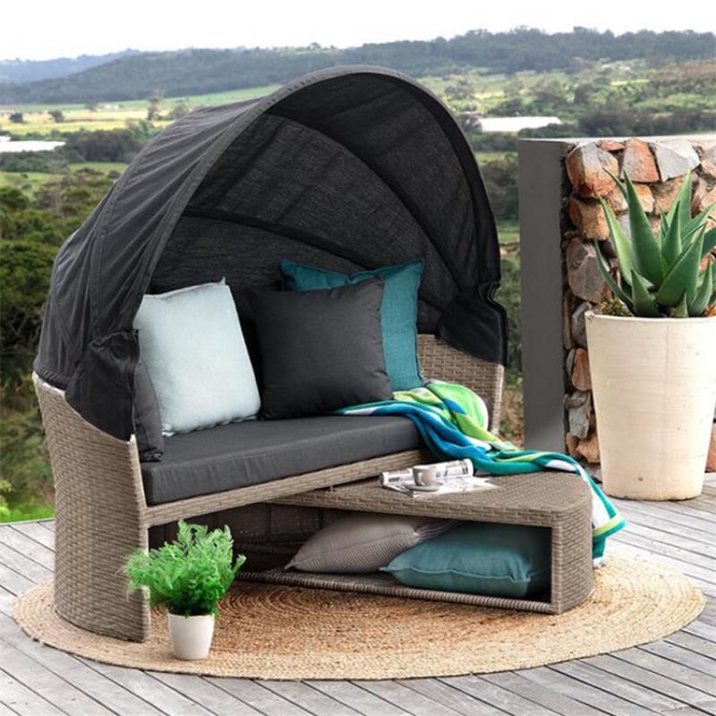 Modern Garden Rattan Furniture Round Daybed Patio Outdoor Rattan Wicker Daybed with Retractable Canopy