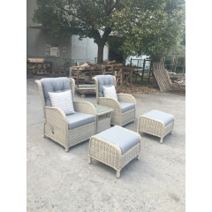 Wicker Furniture Set 5 Pieces PE Rattan Outdoor All Weather Cushioned Sofas and Ottoman Set