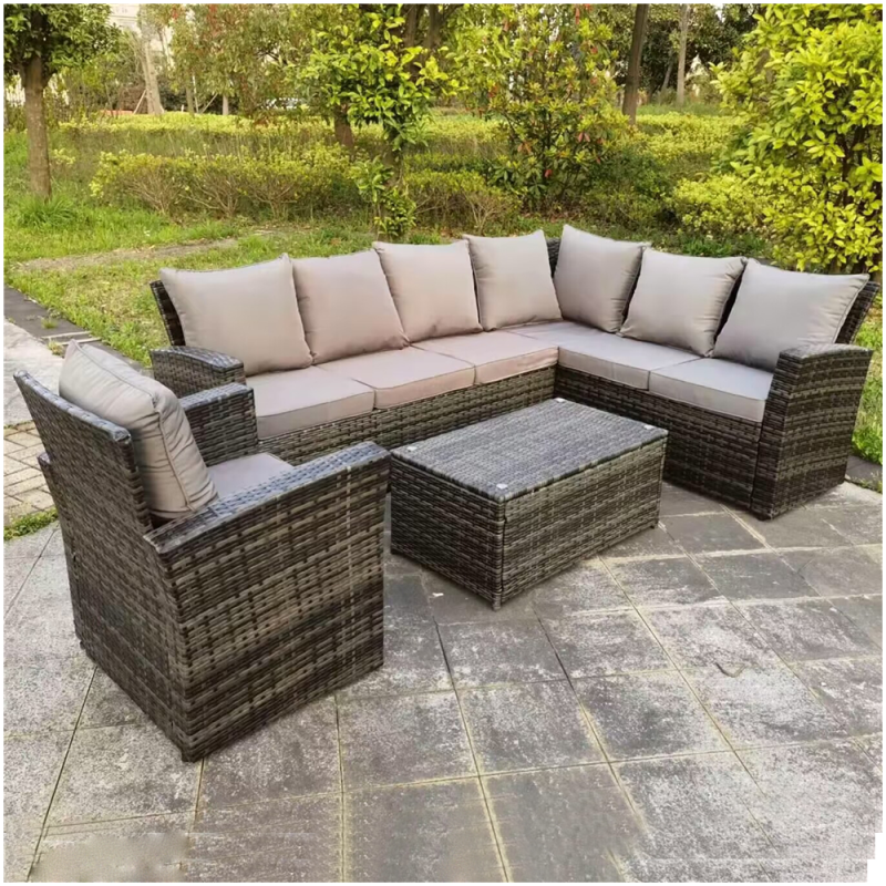 5 pcs outdoor garden patio rattan wicker sofa set luxury corner steel lounge sofa