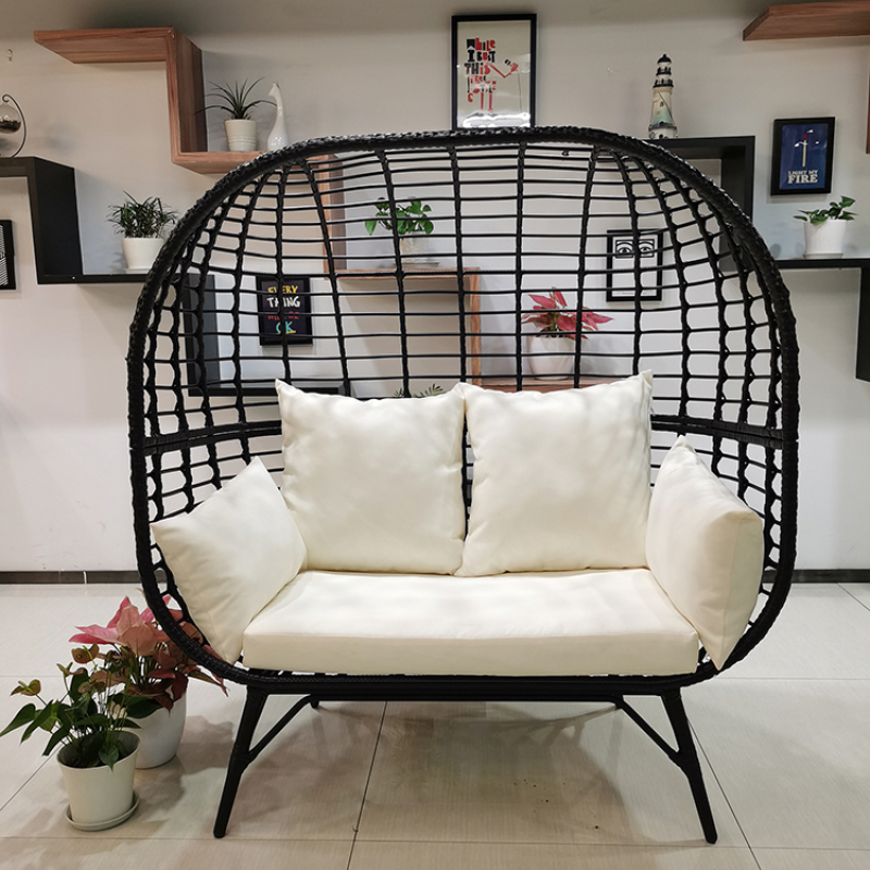 Outdoor and Indoor Garden Steel Rattan Patio Hanging Egg Swing Chair Set