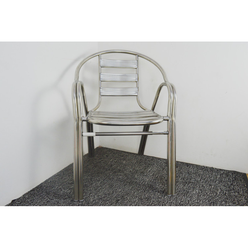 Outdoor Easy Chair Double Tube Aluminum 7-Slat Stackable Garden Gloss Bistro Metal Bar Chair
