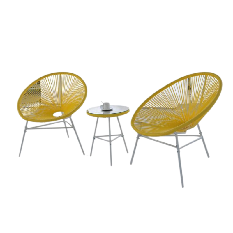 Hot sale Balcony 3 pces Acapulco bianco bistro set,PE rattan hand Waved Cafe table and chairs set restaurant