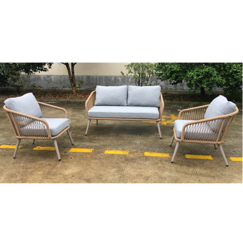 Leisure outdoor garden furniture webbing weaving sofa set rattan rope patio sofa 3pcs