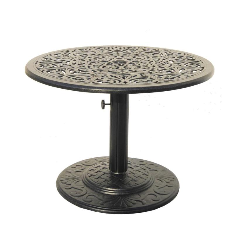 Patio Outdoor Furniture Cast Aluminum Coffee Table With Center Hole Market Umbrella Table