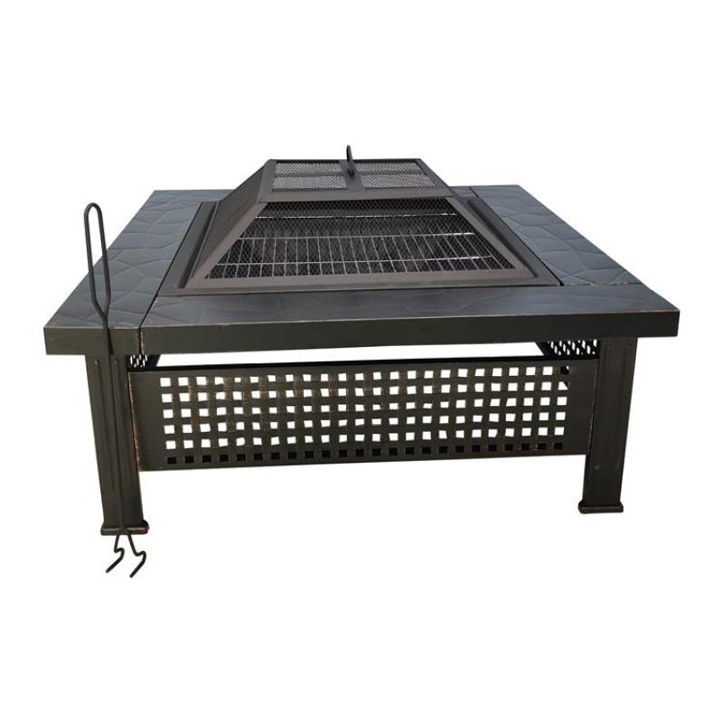 Multifunction Metal Square Outdoor Fire Pit with BBQ Grill