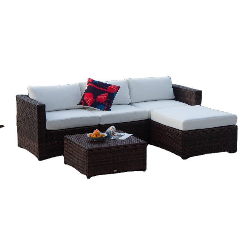 All weather Nordic Modern Rattan sofa set Outdoor L-shaped sofa set end table aluminum living room garden backyard