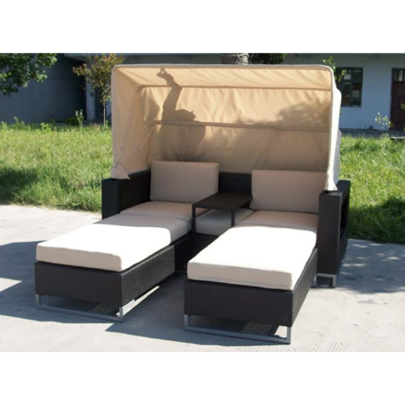 Sun Bed Unique Day Bed with Canopy Wicker Garden Patio Round Rattan Sunbed Outdoor Sun Lounger Outdoor Furniture Modern T/T, L/C