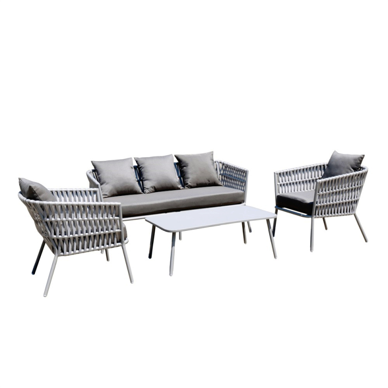 YOHO Hot sale 4pc Outdoor Garden Furniture Modern Luxury Conversation Sofa Set Rattan Sofa Set Rope Sectional Sofa Couch