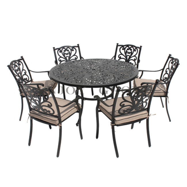 6 Seater Outdoor Garden Patio Metal Dining Set With Round Table and Chair