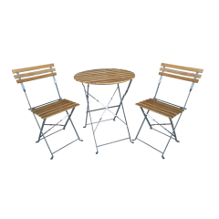 3pcs Garden Patio Balcony Outdoor Metal folding bistro set steel table and chair set with wood slat outdoor