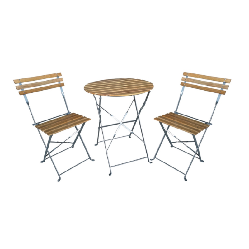 3pcs Garden Patio Balcony Outdoor Metal folding bistro set steel table and chair set with wood slat outdoor