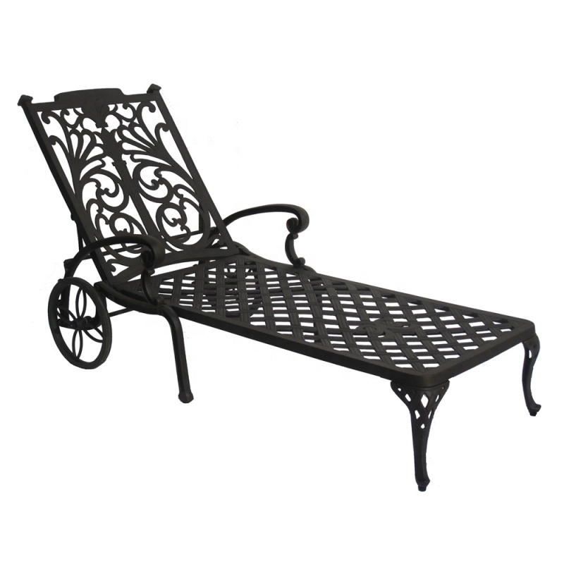 Outdoor Furniture  Garden Premium Cast Aluminum Wheeled Chaise Lounger