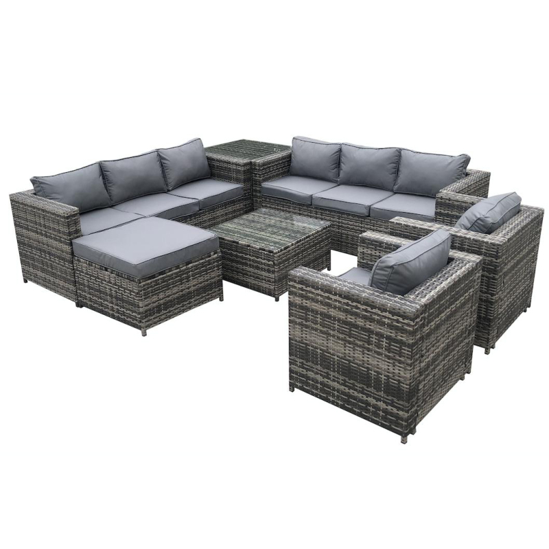Yoho In Stock L shape PE wicker rattan garden sofa sets KD 8 Seater Steel sectional garden sofa sets