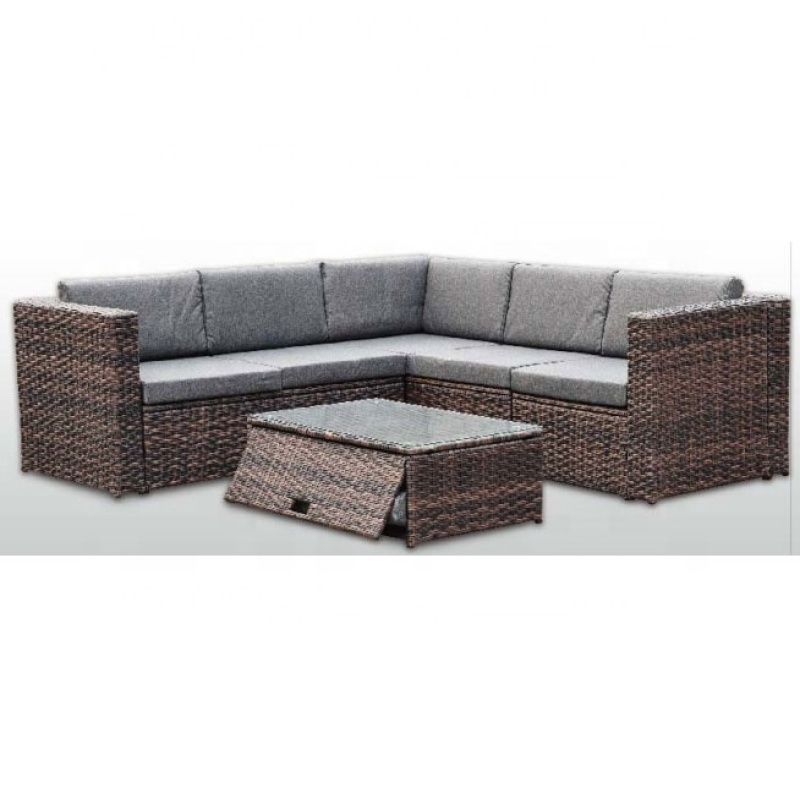 Wicker outdoor furniture geometric sense square shape rattan sofa set with storage ability L-shaped
