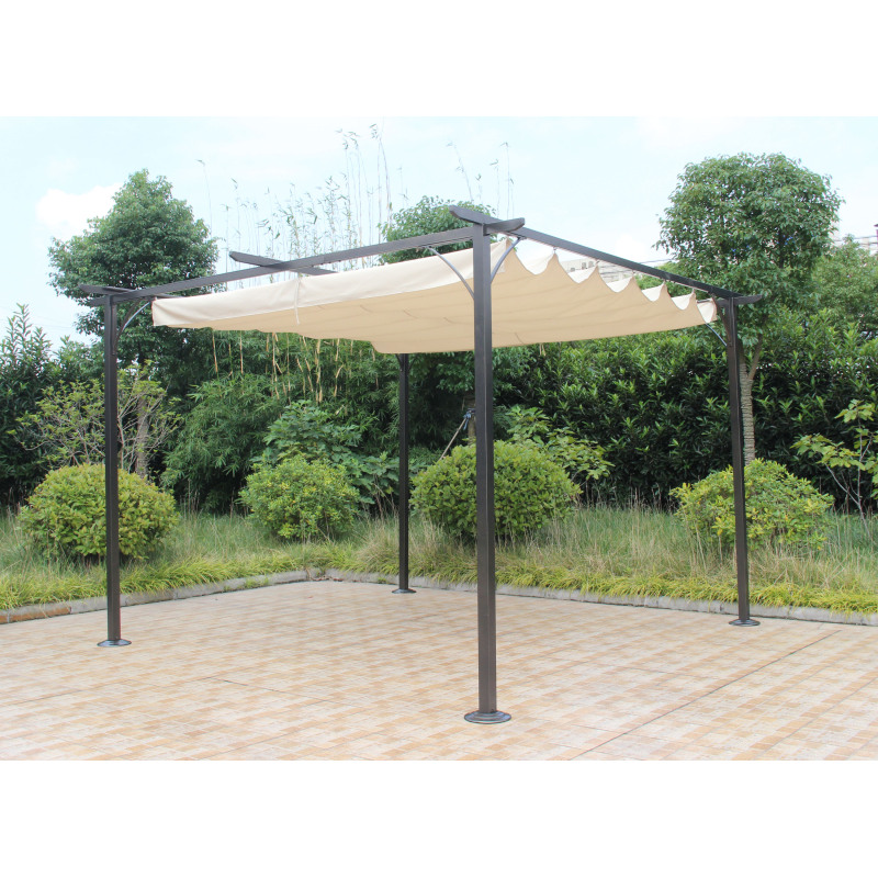 Luxury garden gazebo steel frame with 6 fabric curtain patio adjustable pergola