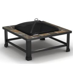 Unique 32 Inch Square  fire pit with tile ring wood burning fire pits with lids
