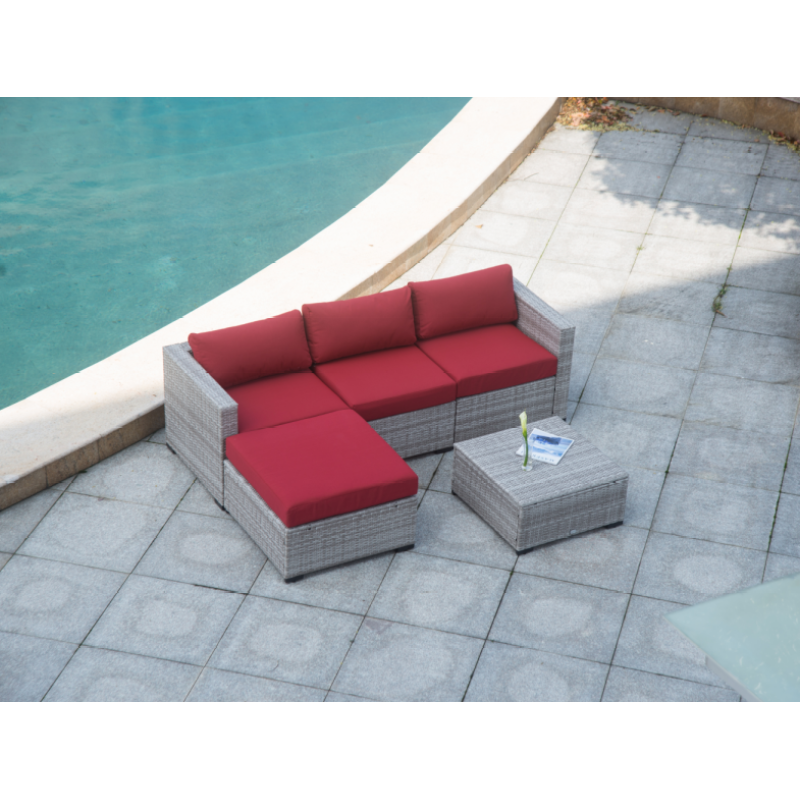 All weather Nordic Modern Rattan sofa set Outdoor L-shaped sofa set end table aluminum living room garden backyard