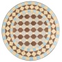Geometric white plaid pattern round mosaic table with ceramic tile top outside patio use 3pc bistro set
