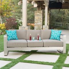 Outdoor Garden Patio Classic Leisure Aluminum Bench Long Chair Patio Sofa with Back