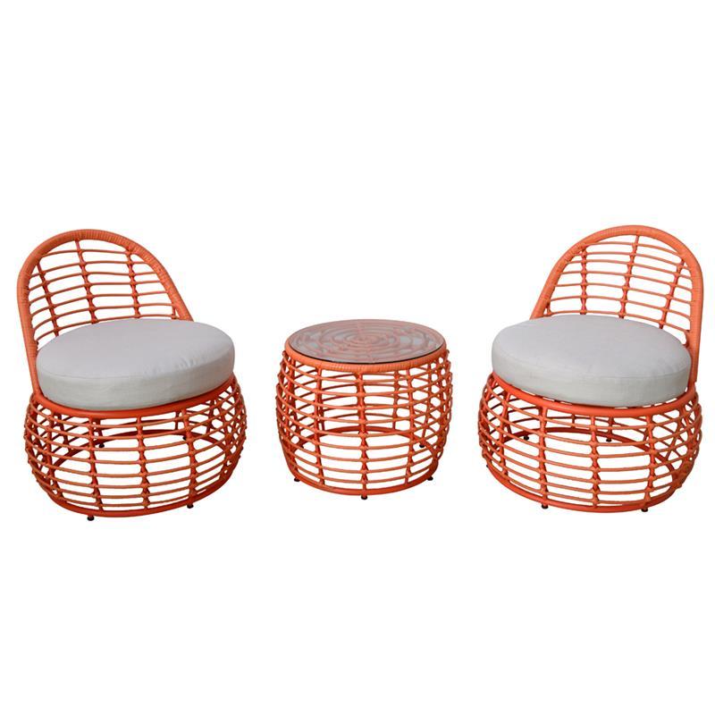 Outdoor PE Round and Flat Rattan Bistro Set Garden 3pc Wicker Patio Tea Table Chair Set