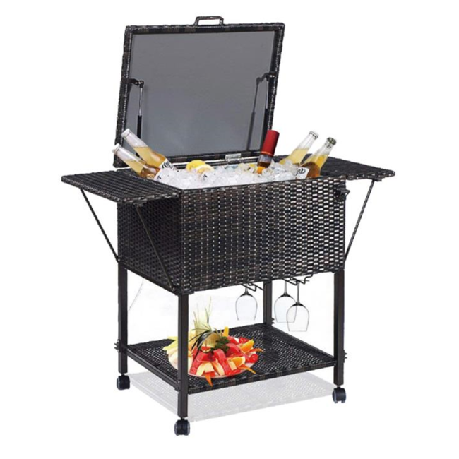 Rolling Ice Patio Garden Ice Cooler Cart Rattan water Cooler cox with wheels