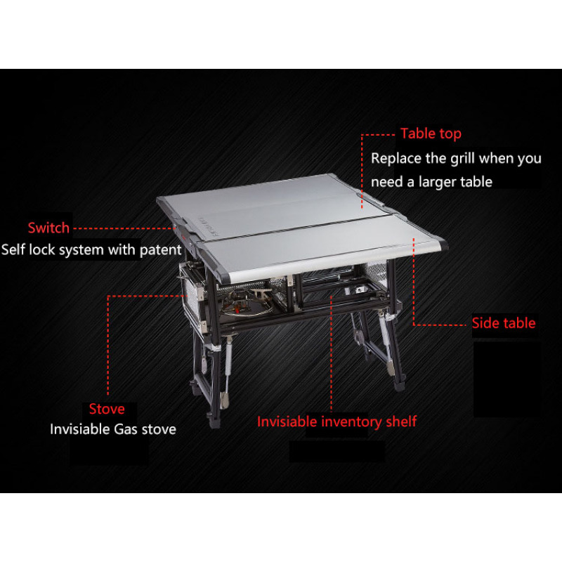 Outdoor camping extreme luxury picnic gas and charcoal grill table