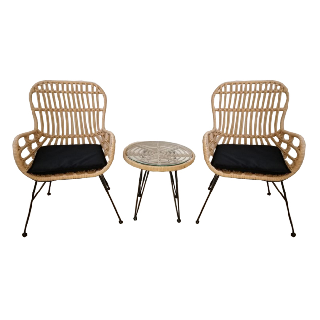 3 Pieces All Weather Rattan Wicker Bistro Set Coffee Table Chairs Bistro Set for backyard