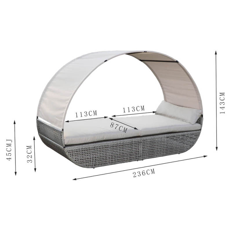 Outdoor Luxury Sun Lounger with Canopy Poly Rattan Daybed