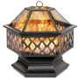 Outdoor Fire Pit Big Round Fire Bowl Garden Patio Heater BBQ Grill Round Firepit with Cooking Grate Metal, Tile Table Top
