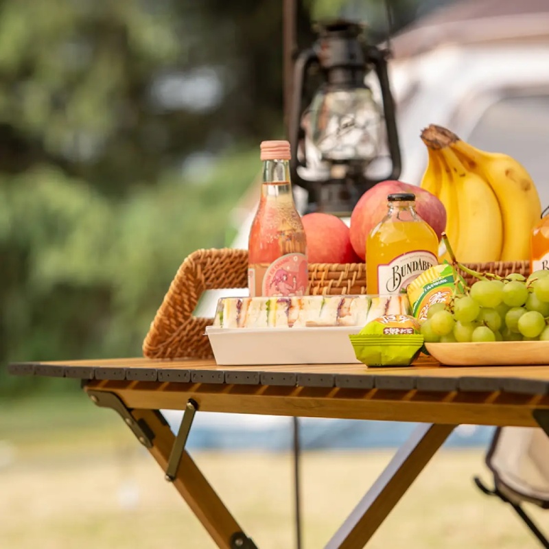Outdoor  Garden Aluminum Folding Table Wood Folding Camping Table