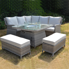 Outdoor modern garden patio rattan sofa garden furniture set with gas fire pit table