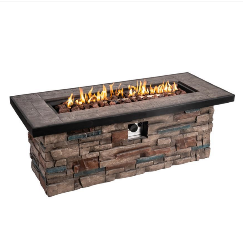 Gas fireplace outdoor stone look fire place backyard party fire pit