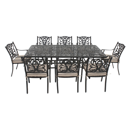 9 Piece Cast Aluminum Patio Furniture Dining Table Set - Antique Bronze